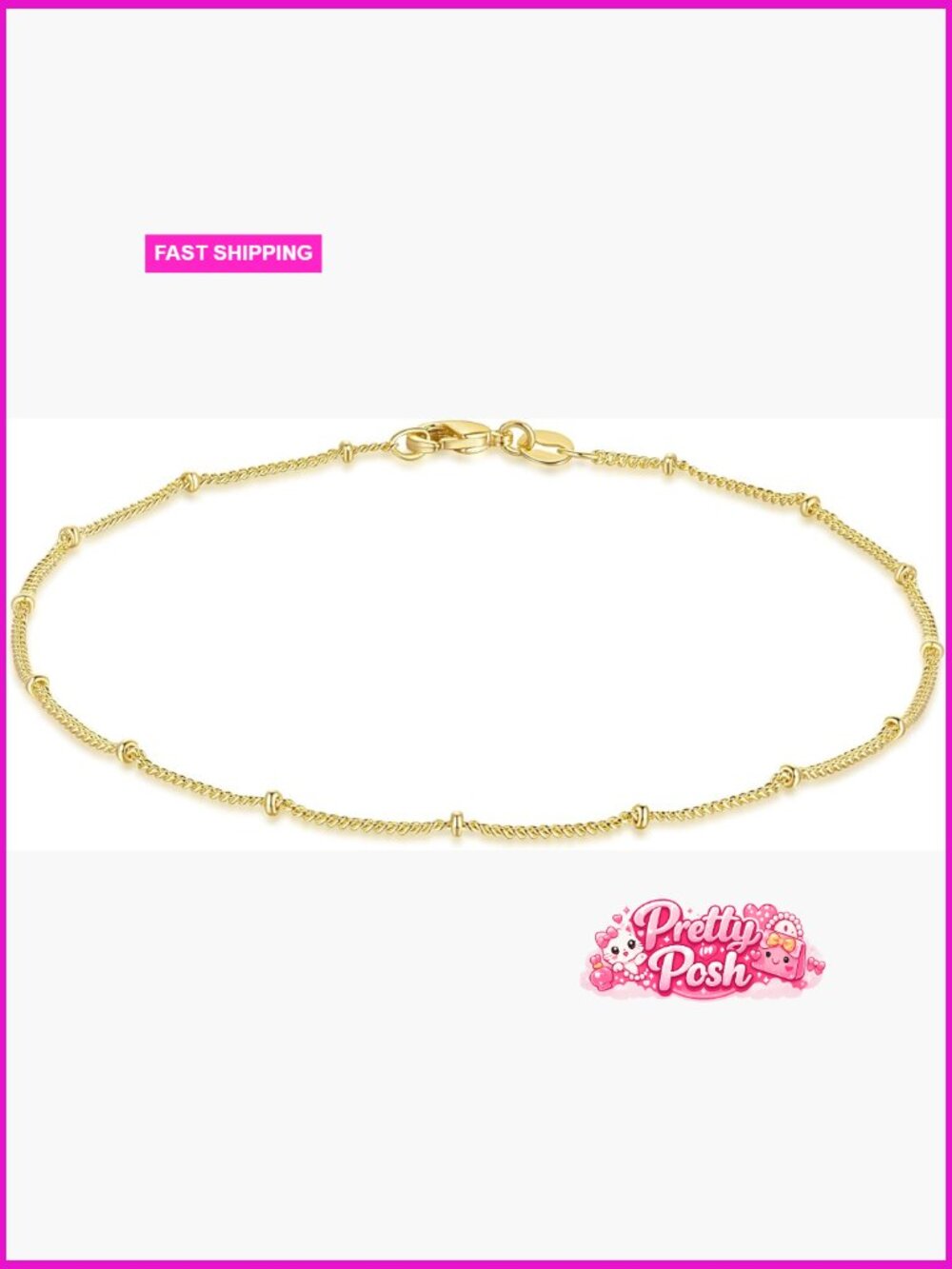 14K Gold Plated Waterproof Anklet Charm Ankle Bracelet Dainty Everyday Wear